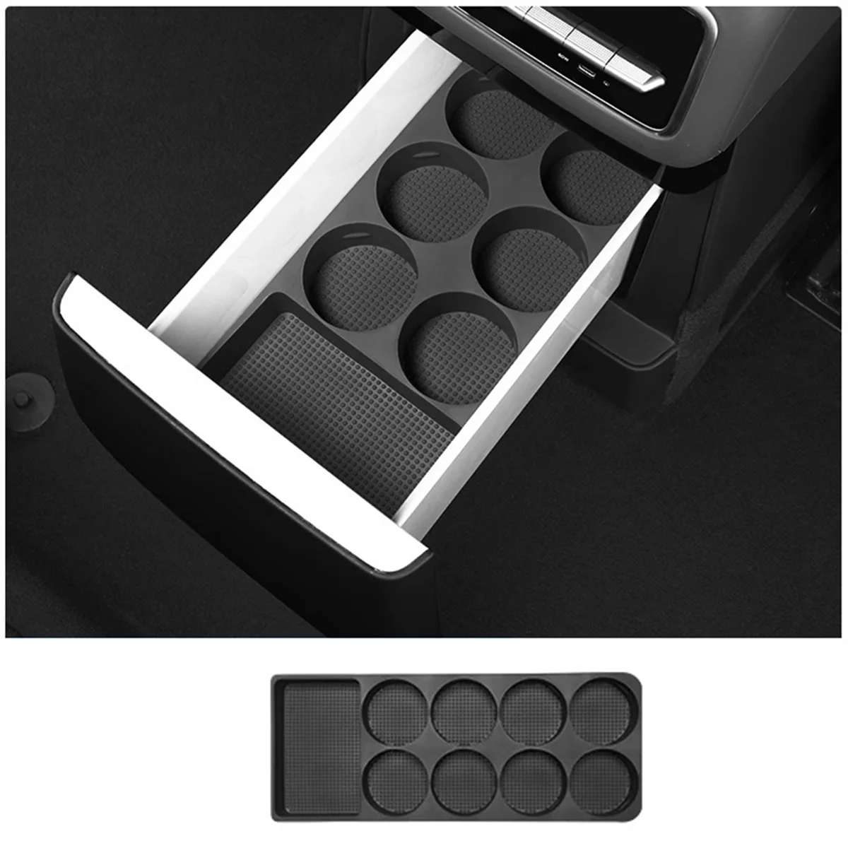 For LEADING IDEAL L9 Refrigerator Storage Box Silicone Mat Refrigerator Fixed Anti-Slip Cup Holder Tray,Black