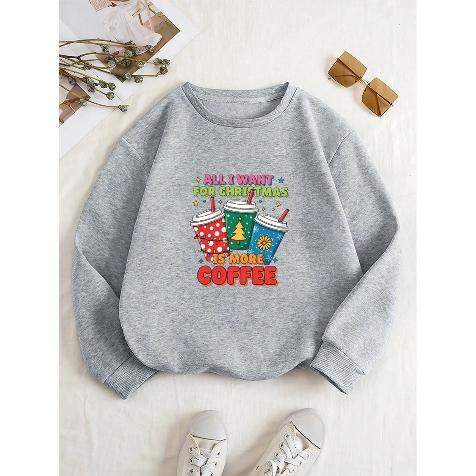 

Pullovers O-Neck Sweatshirts For Woman Velvet Winter Casual Loose Fashion Comfortable Christmas Printed Pattern Long Sleeve Top