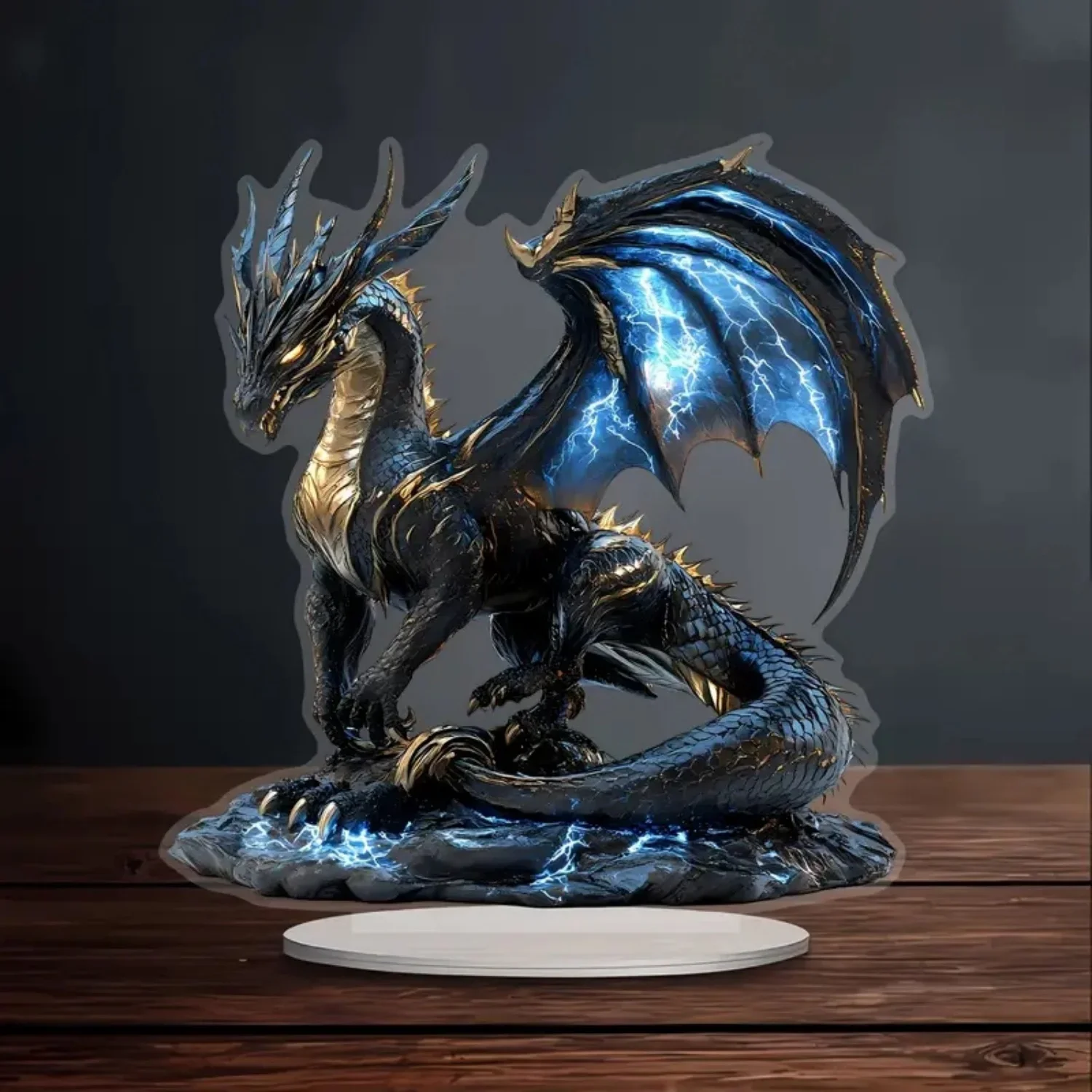 Black Dragon with Lightning 2D Flat Acrylic plaque,Home,Office