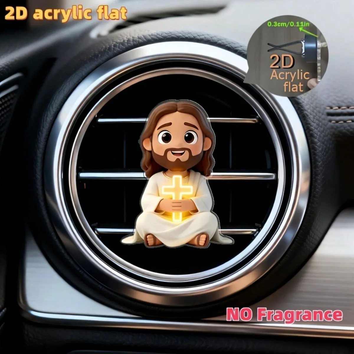 Cute Cartoon Jesus Cross 2D Acrylic Car Air Vent Clip Auto Air Outlet Ornament No Fragrance Car Interior Decoration Accessories