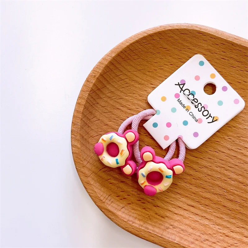 2PCS New Cartoon Donut Kids Elastic Hair Bands Children Hair Ties Girls Hair Accessories Baby Cute Headdress