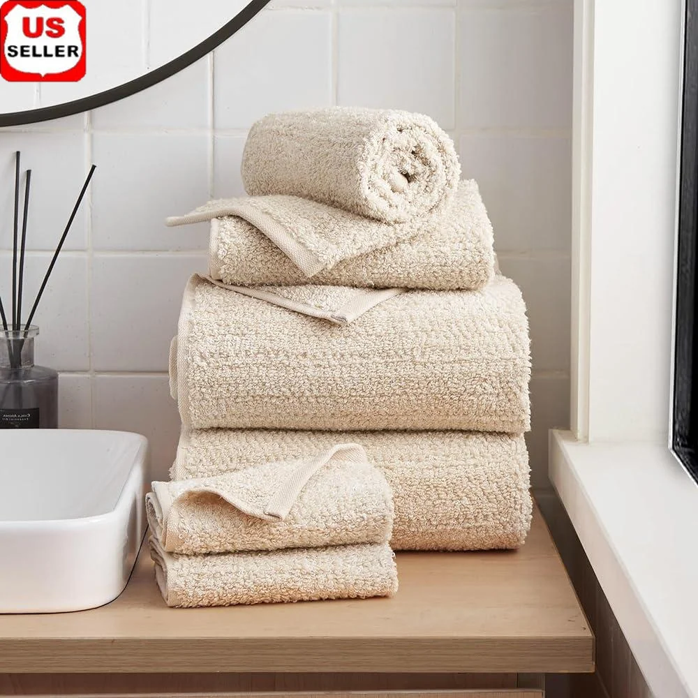 

Luxurious Cotton Boucle 6 Piece Bath Towel Set Zero Twist Technology Plush Soft Absorbent Easy Care Bathing Experience