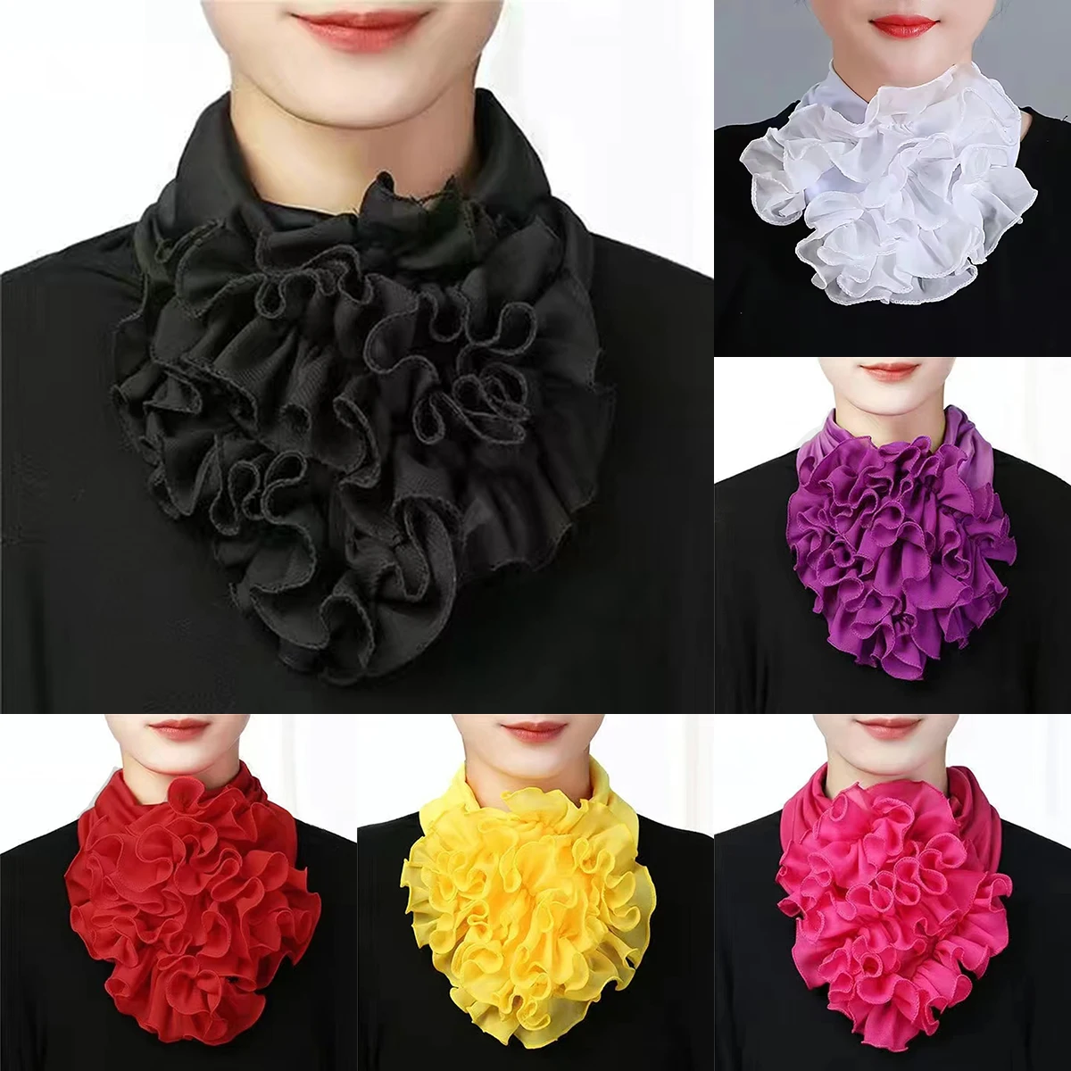 Solid Color Neck Collar Ruffles Fake Collar Elegant Women Casual Neckerchief Detachable Neck Gaiter Warm Scarf Free Size Fashion