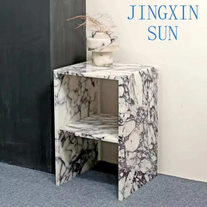 Natural Italy Calacatta Viola Marble Stone Side Table for Sofa End Table Nightstand for Apartment Villa Mansion Bedroom