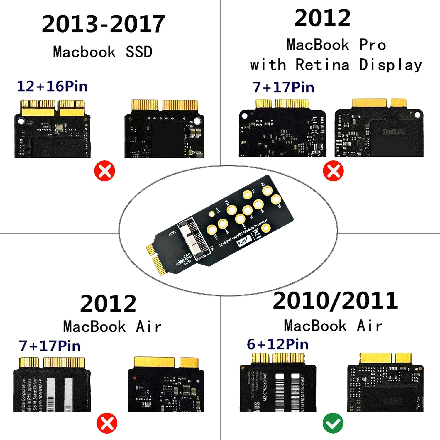 12+6 Pin Wifi and Bluetooth  Adapter For	 BCM94360CD/ BCM94331CD/BCM94360CS/ BCM94360CS2/BCM943224PCIEBT2 Card