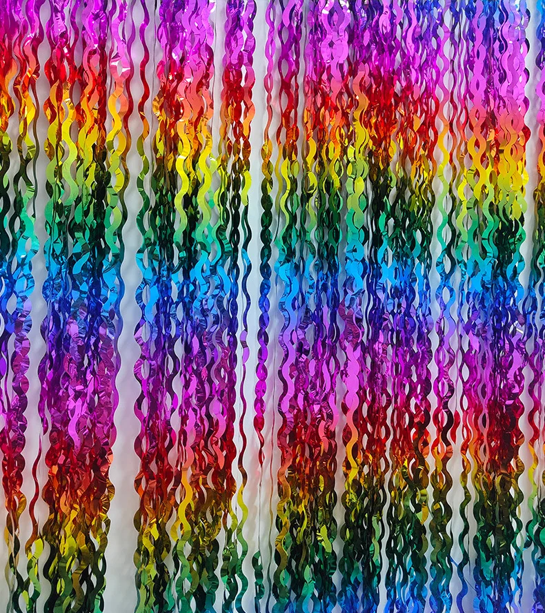 2 متر حفلة بهرج معدني احباط هامش الستائر خلفية لعيد ميلاد موجة قوس قزح الملونة حفلة صور المطر الستار ديكور الزفاف #3
