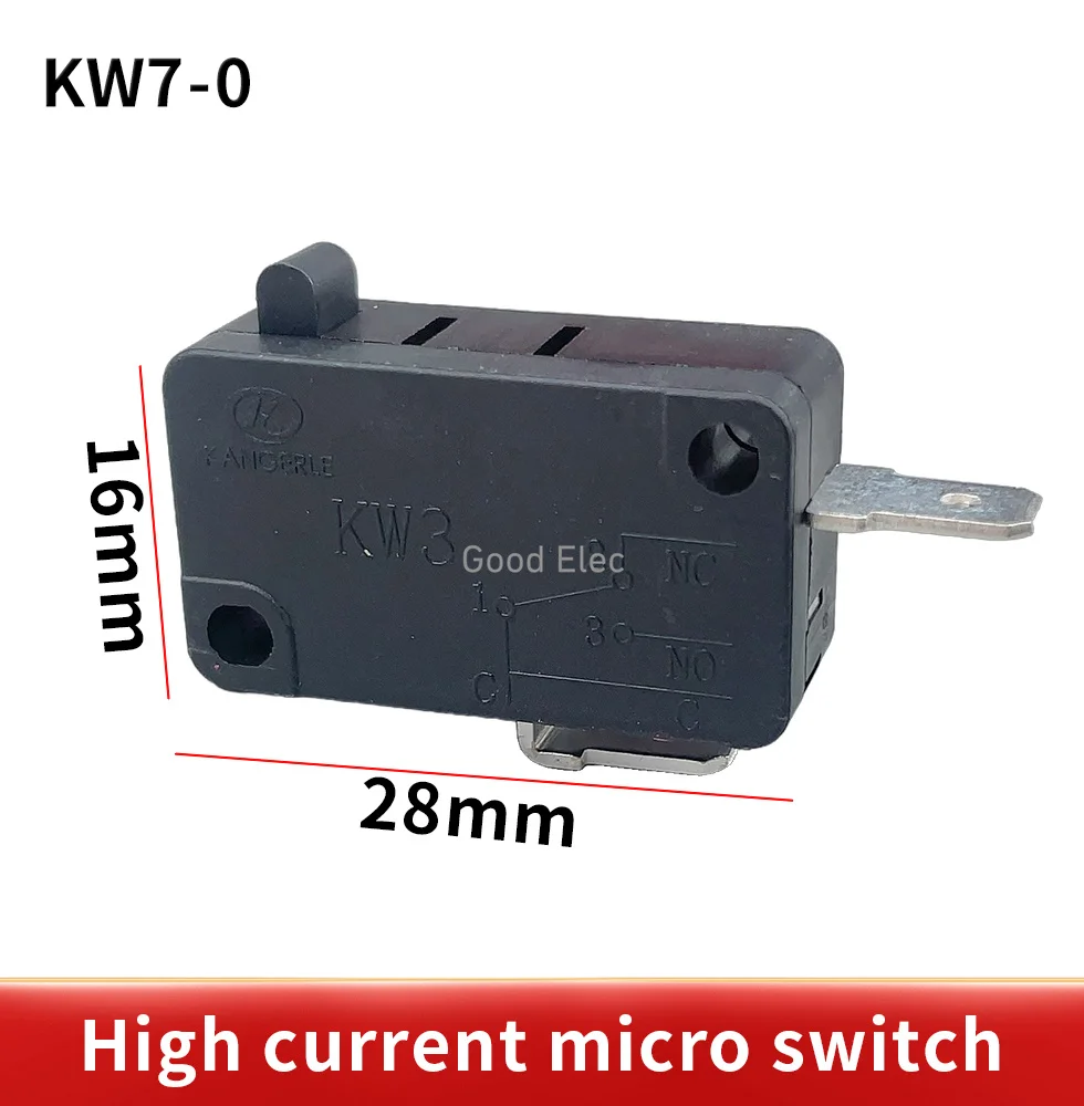 10pcs KW7-0 250VAC Micro Instantaneous Micro Switch 1NONC 3-Pin Micro Limit Switch Touch Button Switch Black