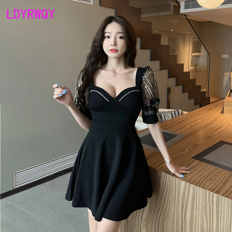 

2022 Deep V low-cut sexy dress temperament backless waist A night show Office Lady Zippers