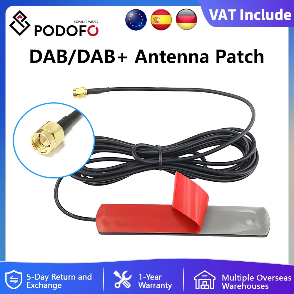 Podofo 300cm Car Radio DAB/DAB+ Antenna Patch SMA Anti-interference Signal Enhancement Equipment