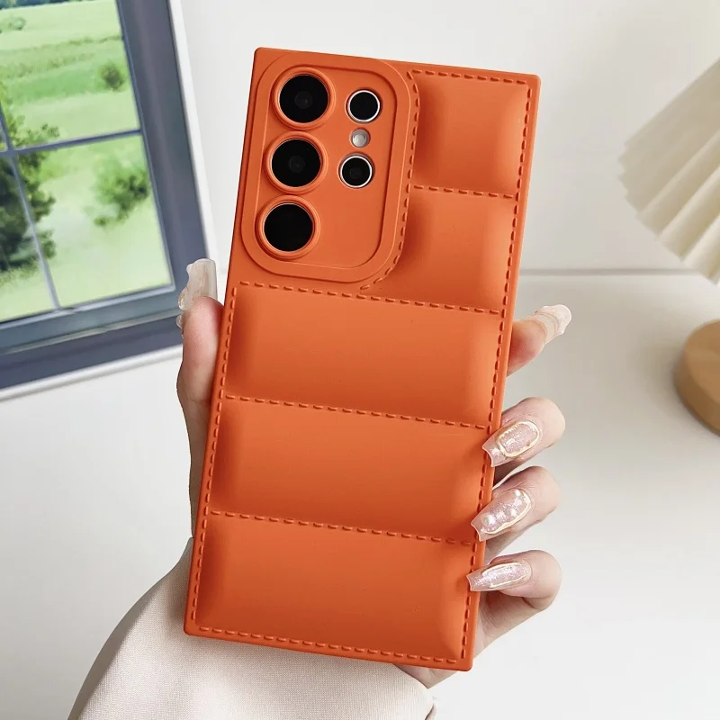 Luxury Solid Color Down Jacket Phone Case for Samsung Galaxy S24 S23 S25 S26 Ultra S22 S21 S25 Plus S20 FE Shockproof Soft Cover