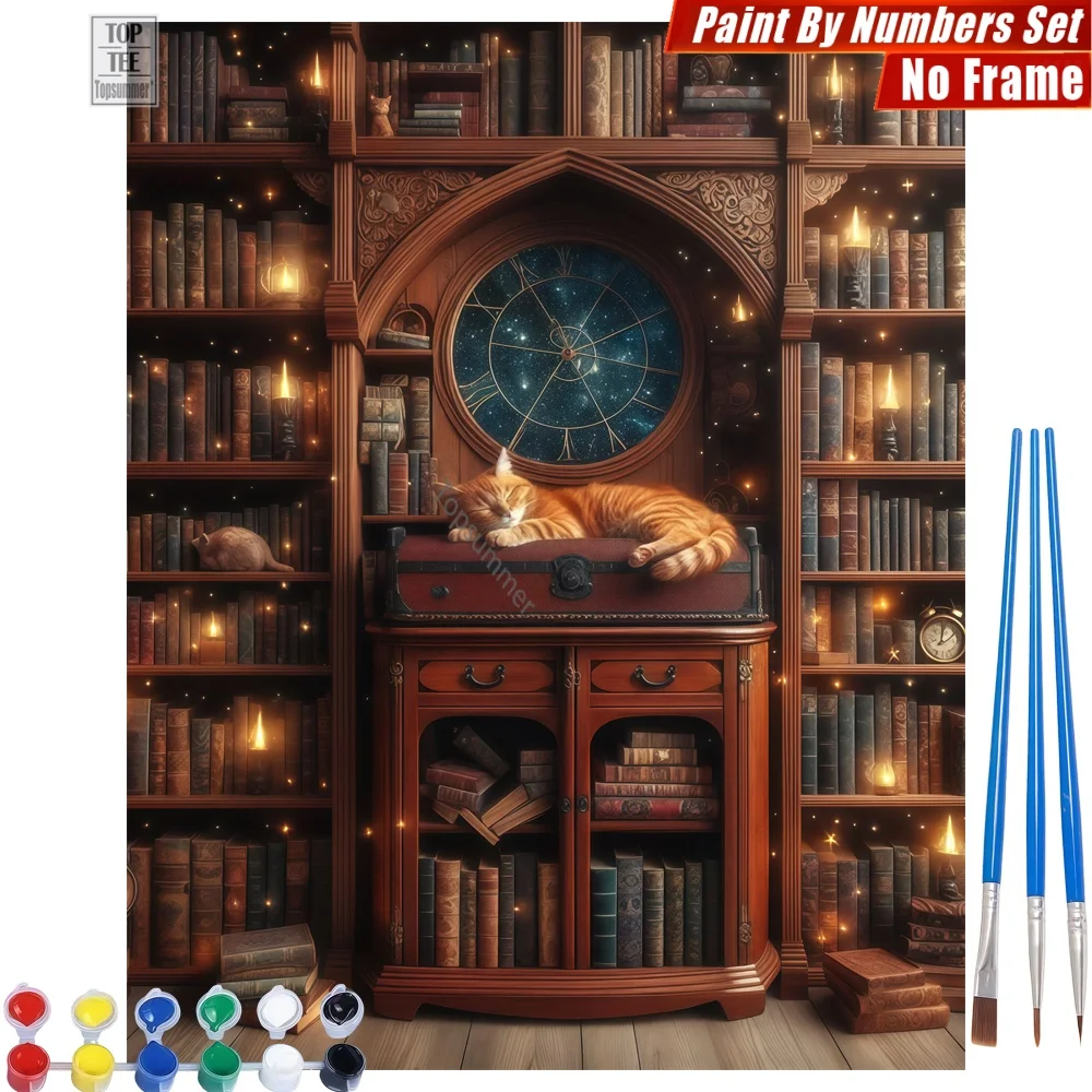 

Orange Cat Books DIY Digital Oil Painting Set - Cat Books Clock Quality Family Time Halloween Gift For Wife