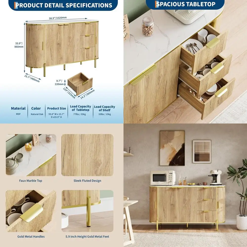 

Буфет-комод из натурального дуба 60 см с мраморной столешницей и раздвижными дверцами