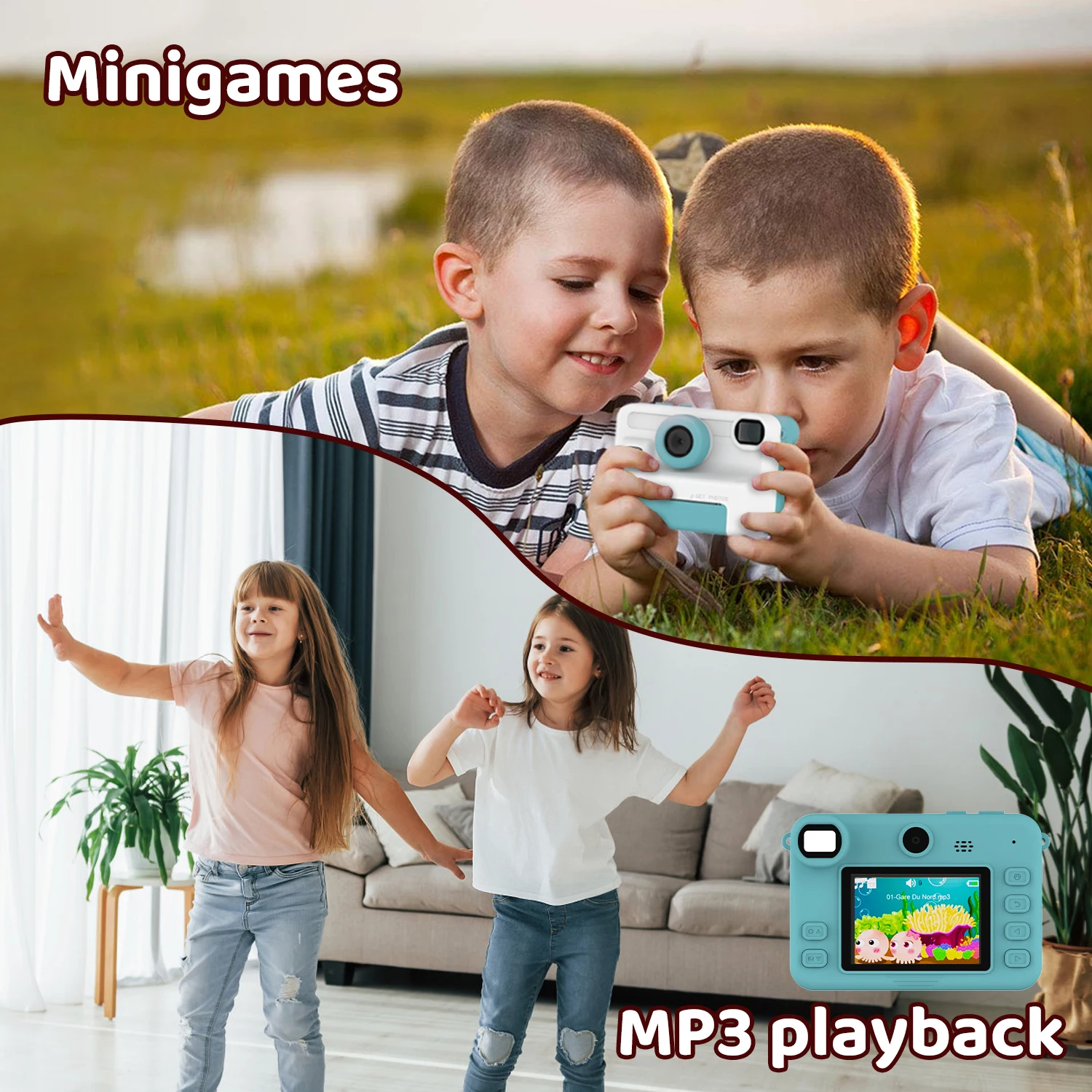 كاميرا رقمية للأطفال مع عدسة مزدوجة للصور طباعة فورية 1080P HD تسجيل فيديو 32G طابعة حرارية صغيرة هدايا عيد ميلاد للأولاد والبنات #6