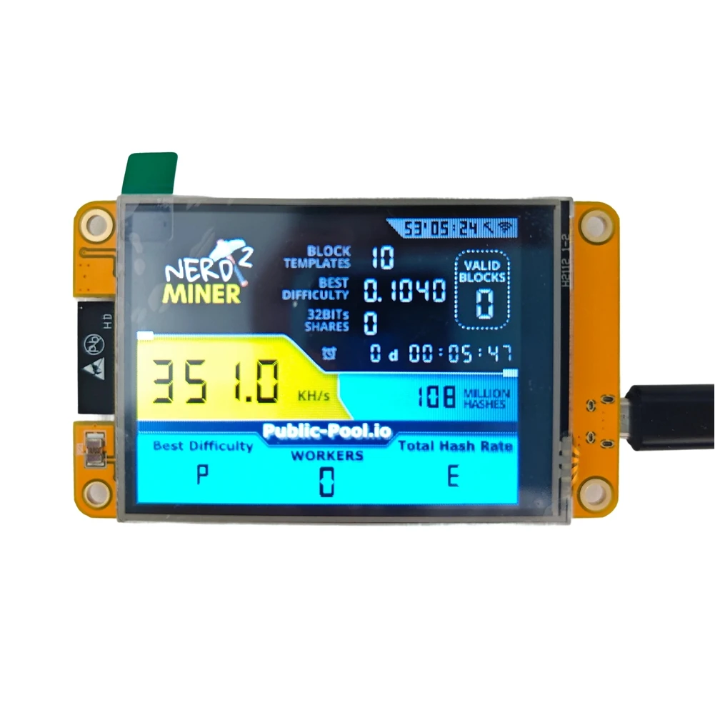Nerdminer Upgraded Harshrate 350KH/S Bitcoin Crypto Solo Lottery Miner 2.8
