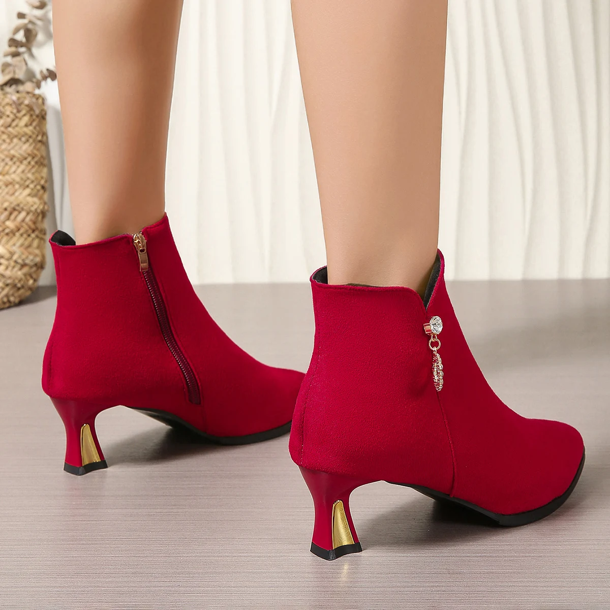 Schwarze Spitze Stiefeletten Herbst Winter Warme Stiefeletten mit Absatz für Damen Trend 2026 Bequeme und Elegante Kurze Damenschuhe – Detail 12