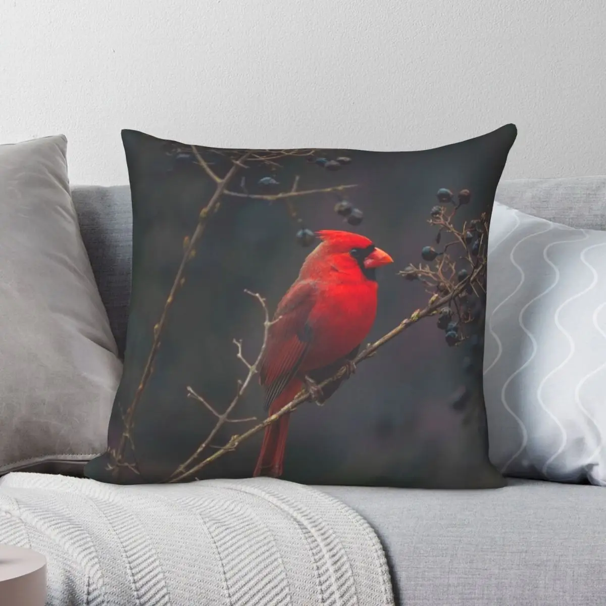 

Male Cardinal Pillowcase Polyester Linen Velvet Printed Zip Decor Throw Pillow Case Room Cushion Case