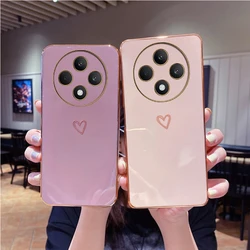 Reno12F Love Heart Plating Silicone Phone Case On For Oppo Reno 12F 12 F Reno12 F Reno12F Luxury Girl Woman Used Cover