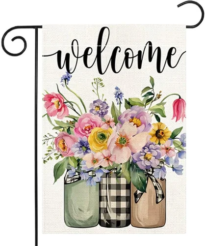 Welcome Spring Floral Garden Flag 12.5 X 18 Inch Decorative Double Sided Burlap HHJ LLG