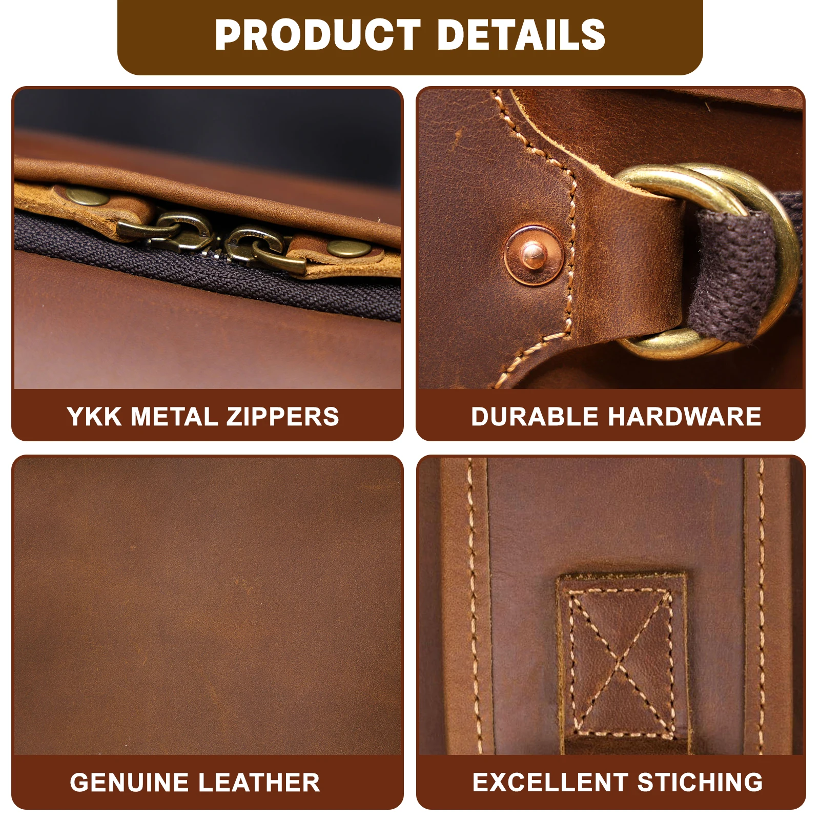 S.WORKER Vintage Echtleder-Rucksack 16" Laptop-Tasche Lässige Crazy-Horse-Leder-Schultasche Outdoor-Reise-Weekender-Tasche – Detail 7