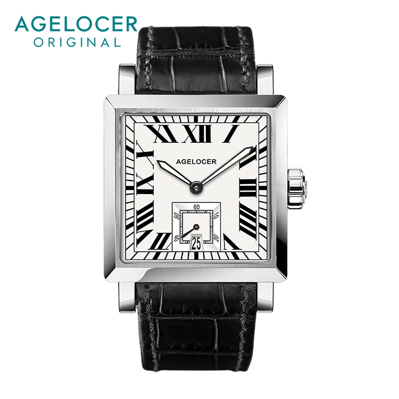 

AGELOCER Men's Top Brand Square Automatic Mechanical Stainless Steel Rome Dial Luminous Analog Fashion Luxury Watch