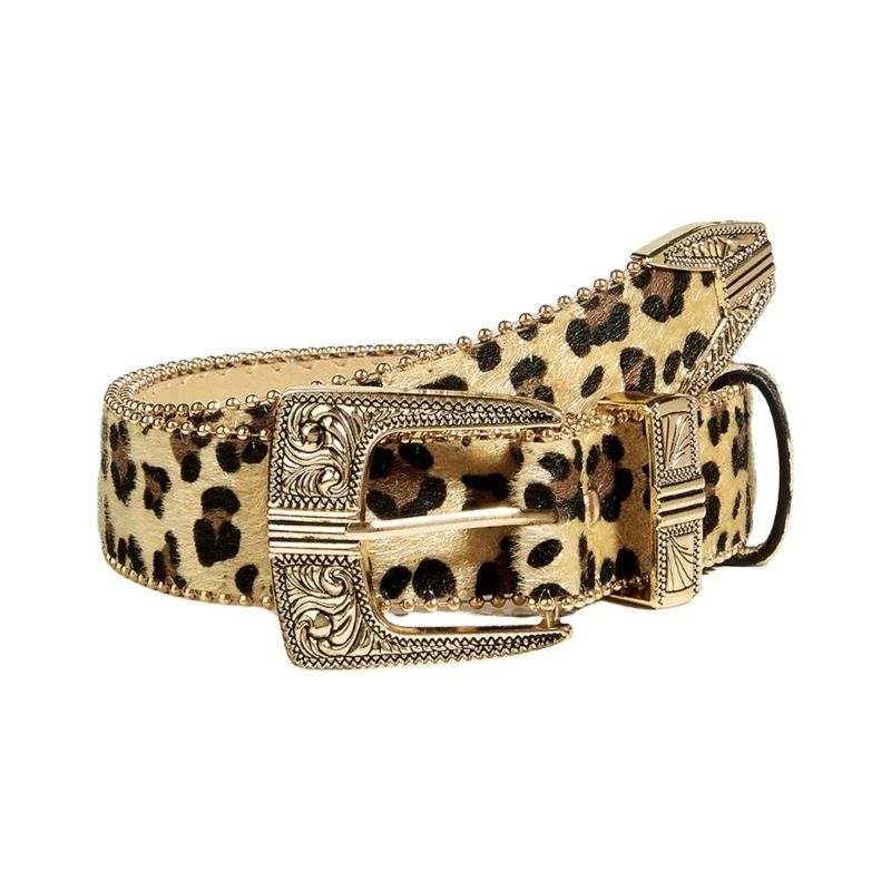 

Leopard Pattern Belt for Women Fashion Waist Belt All Matching Engraved Buckle Belt for Teens Western Vintage Waistband