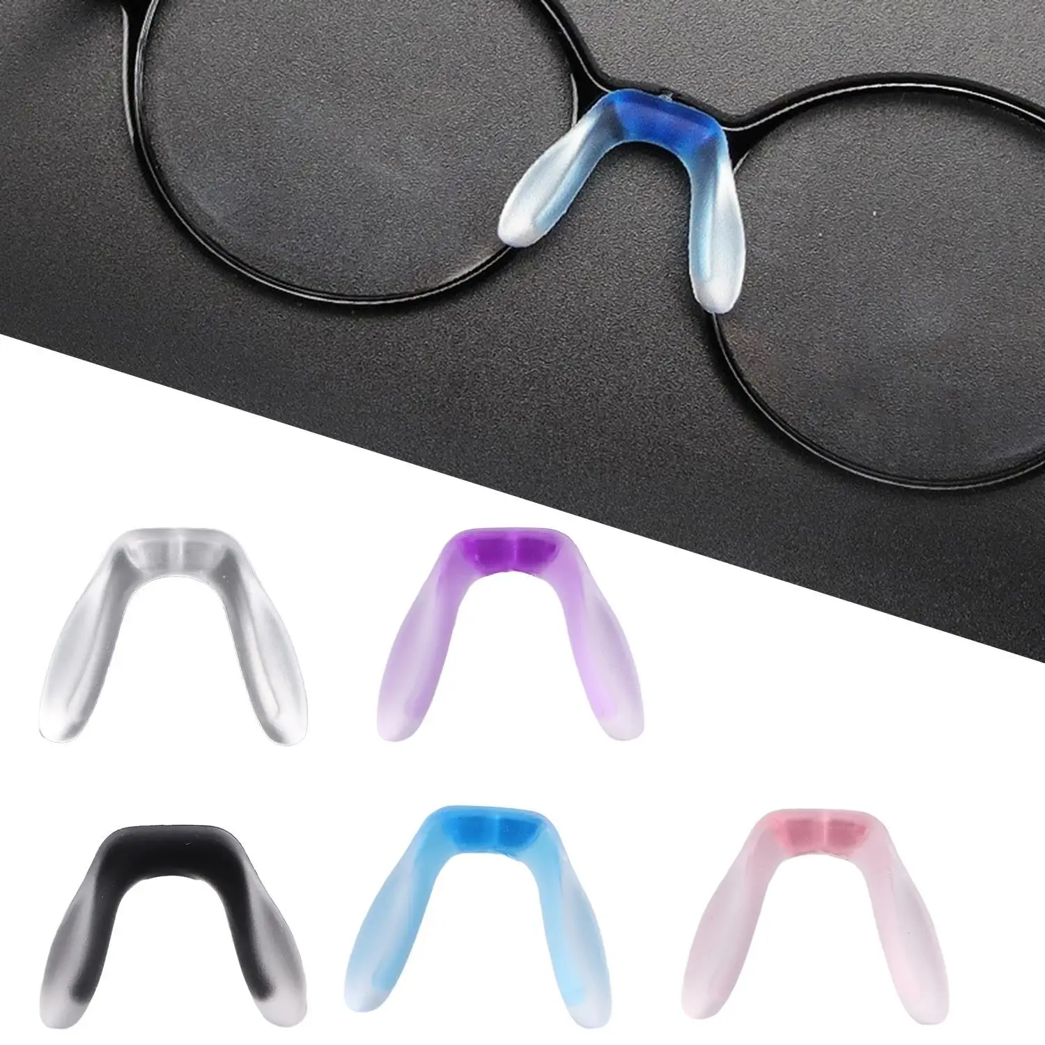1Pcs Colored U Silicone Siamese Saddle Eyeglass Soft Nose Pads for Insert On Glasses Translucent Anti-Slip Nose Pad 고글 코 ノーズパッド