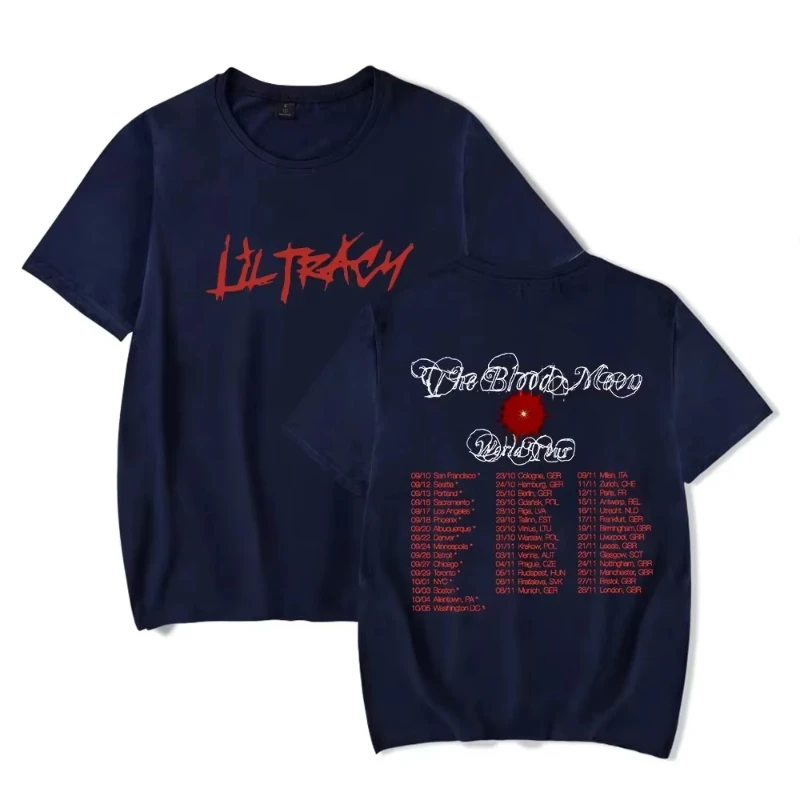 تي شيرت Lil Tracy The Blood Moon Tour Merch للنساء والرجال ملابس الشارع الشهير بأكمام قصيرة تي شيرت