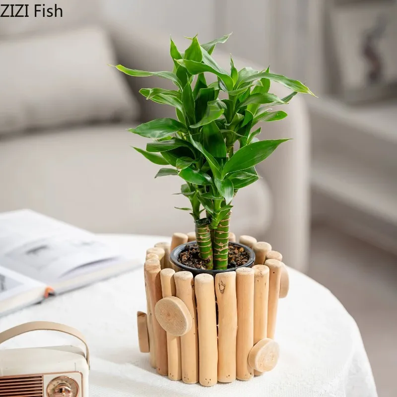 Splicing Wooden Blocks Vase Flower Pots Handicrafts Table Decoration Flowers Arrangement Floral Vases Room Aesthetic Decor