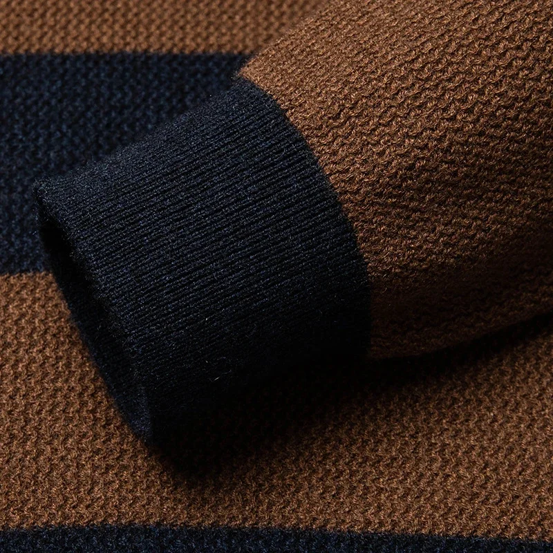 Pull rayé à manches longues et col rond pour hommes, pulls optiques, pur cachemire, chaud, 100% laine, hiver, automne, nouveau