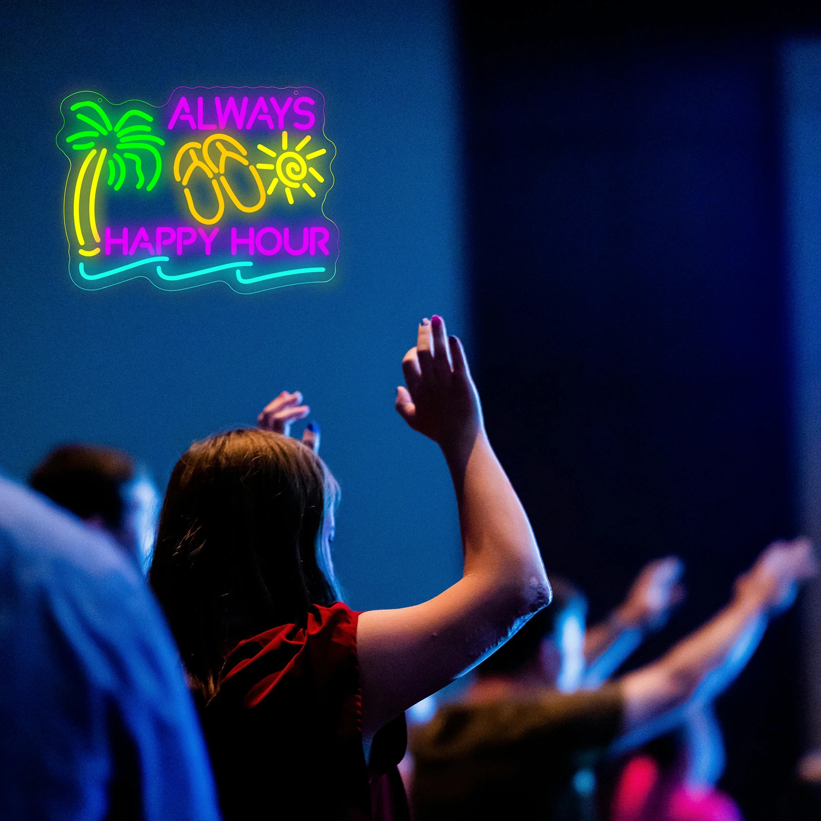 Always Happy Hour Neon Sign For Summer Wall Decor Led Neon Light For Bedroom Office Pub Cafe Party Man Cave Beach Art Decor