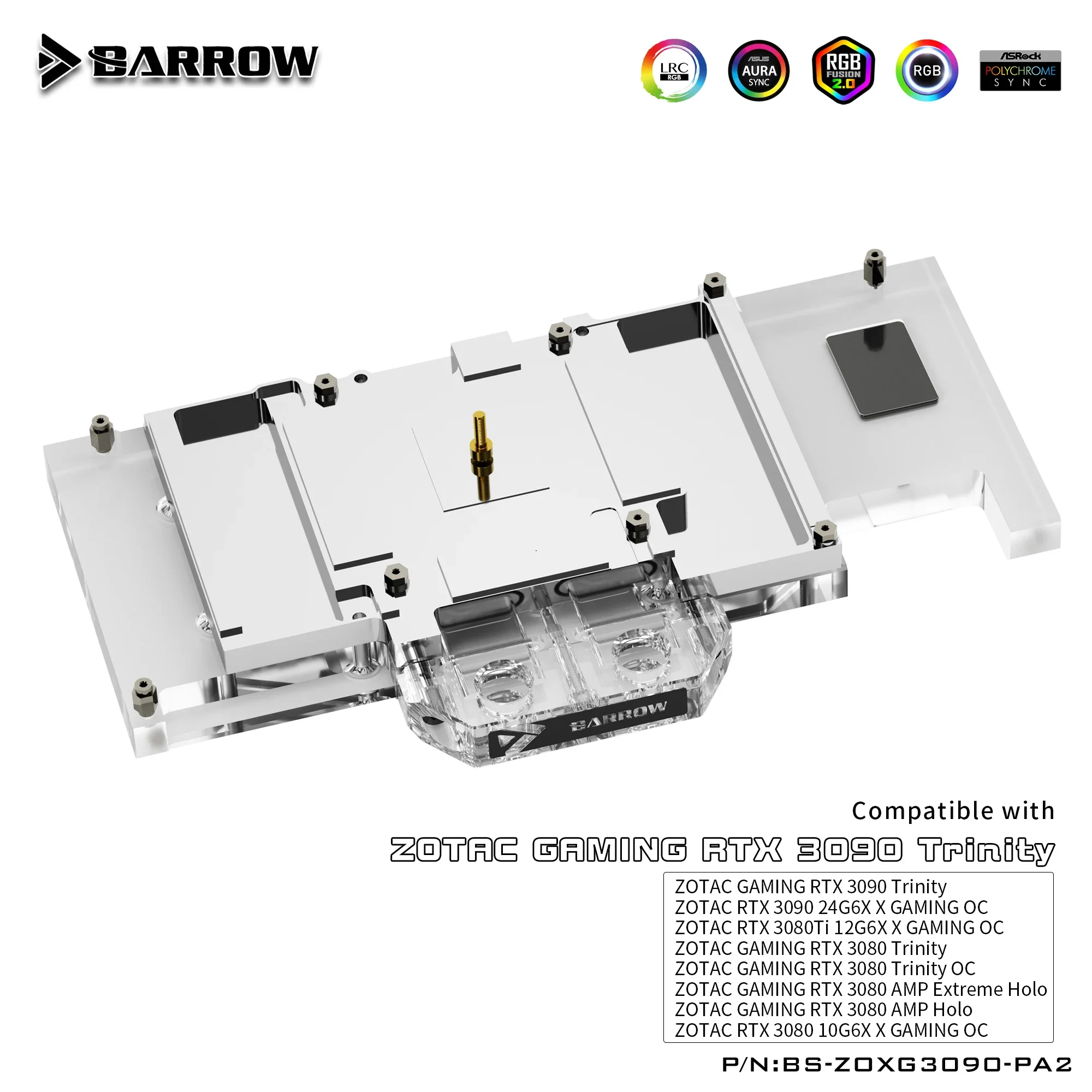 Imagem -03 - Barrow-cobertura Completa Gpu Water Block Jogos Zotac Rtx 3090 3080 x 5v Argb Placa-mãe 3pin Aura Sync