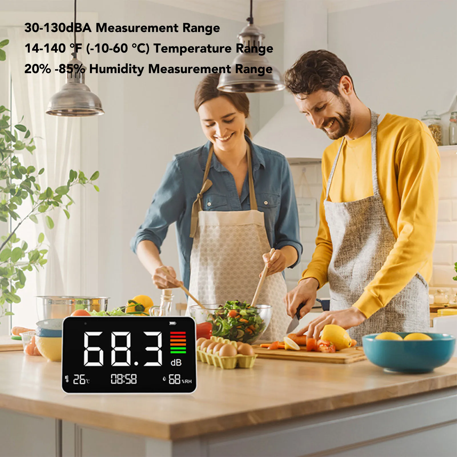 

Измеритель уровня шума типа C, зарядка 30-130 дБА 14-140 ℉ Цифровой измеритель децибел температуры, компактный дизайн для домашней заводской мастерской
