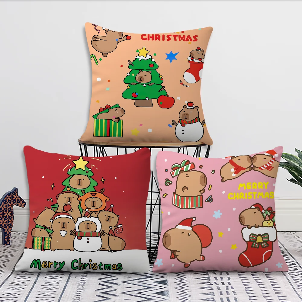 Cartoon Cute Capybara cushion cover Living Room Accent Couch Back Support Square Lounge Restful Nap Companion Pillow Case