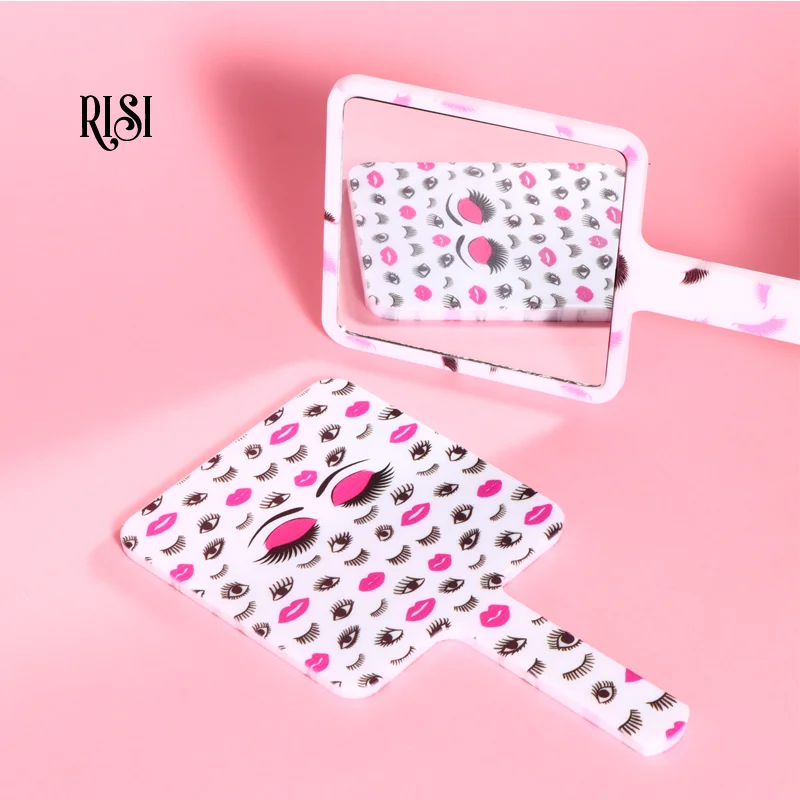 Free RISI Eyelash Extension Handheld Makeup Square Mirror Female Makeup Cosmetic Beauty Tools Handheld Vanity Make Up Mirror