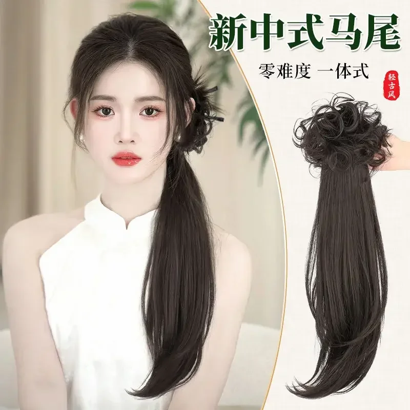 

4 Colors Chinese Style Wig Braid Low Ponytail Women Y2k Aesthetics Vintage Hanfu Dress Clip Wig Braid Cheongsam Hair Accessories