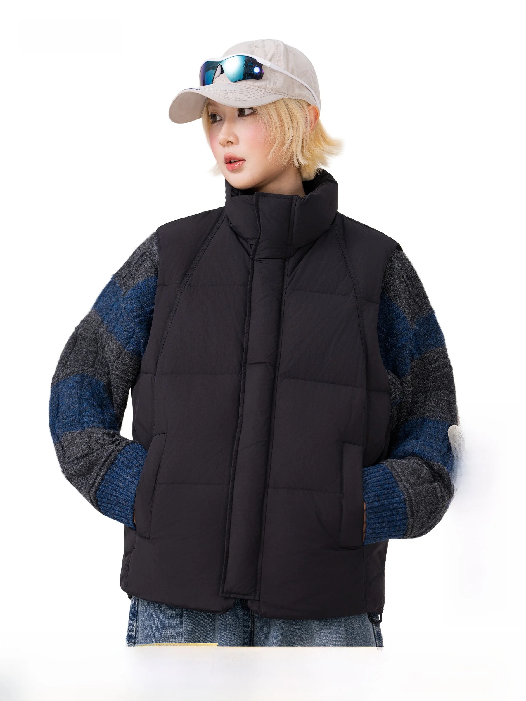 AOGZ Men's down Vest Outdoor Warm Lightweight Black Zipper Pocket Jacket Stand Collar Comfortable Nylon Fabric Duck down Filling
