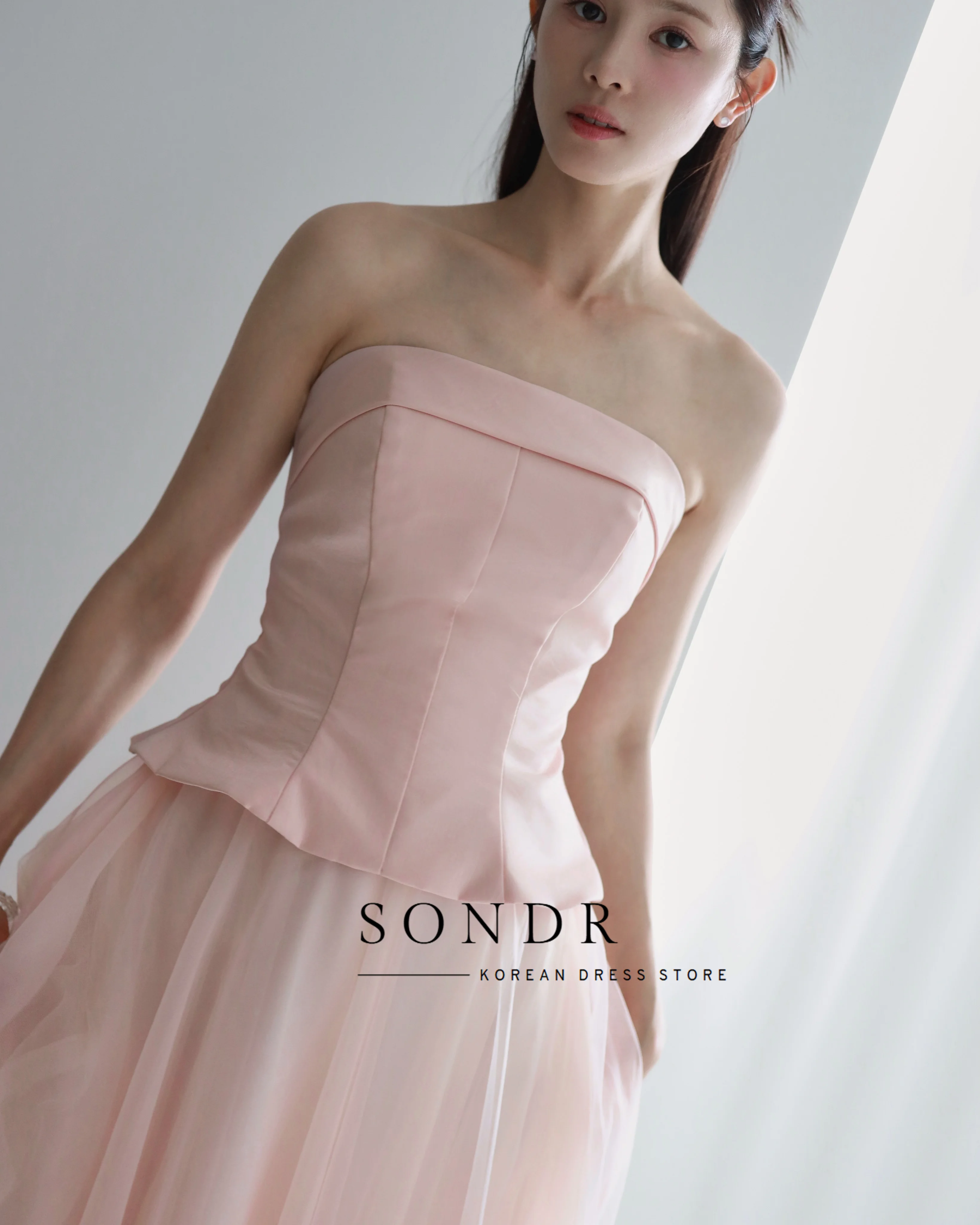 Sondr Customized Pink Korean Evening Gown with Scarf Photo Shoot Satinand Tulle Japanese Women Party Gown Performance Dresses