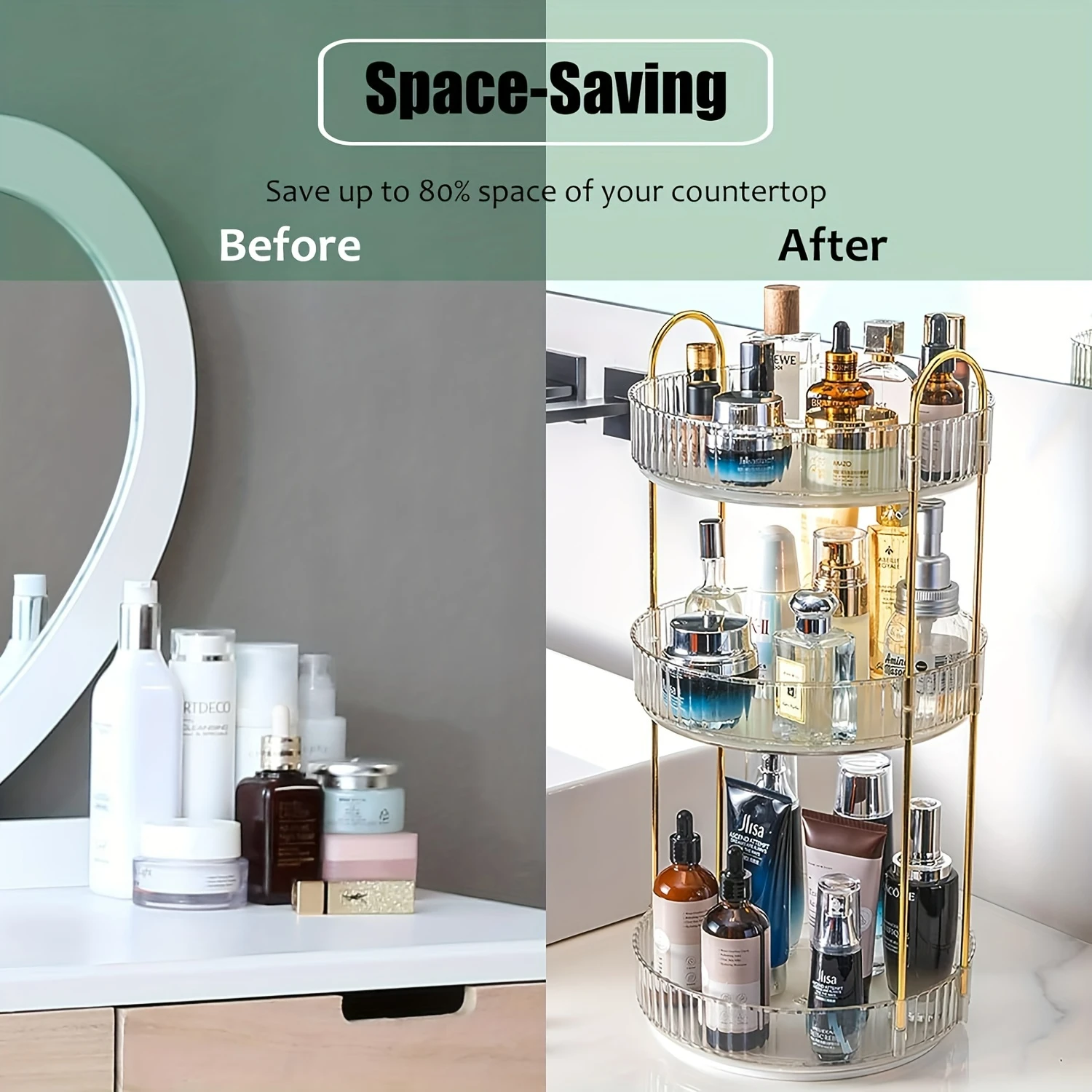 

Convenient and Stylish 360° Swivel Bathroom Counter Organizer with Large Capacity for Cosmetic, Skin Care and Perfume - Ideal S