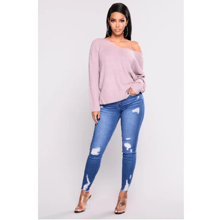 Europe America New Stretch Ripped High-waisted Small-leg Jeans.Ladies Four Seasons Fashionable Comfortable Jeans. Pencil Pants