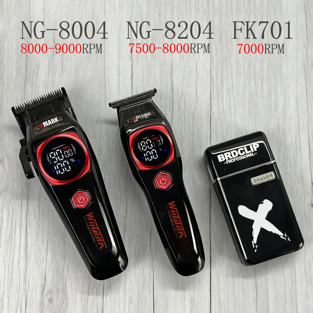 WMARK NG-8004 NG-8204 8000-9000 دورة في الدقيقة تعديل سرعتين قاعدة شحن لاسلكية مقص الشعر DLC شفرة الشعر المتقلب FA701 ماكينة حلاقة
