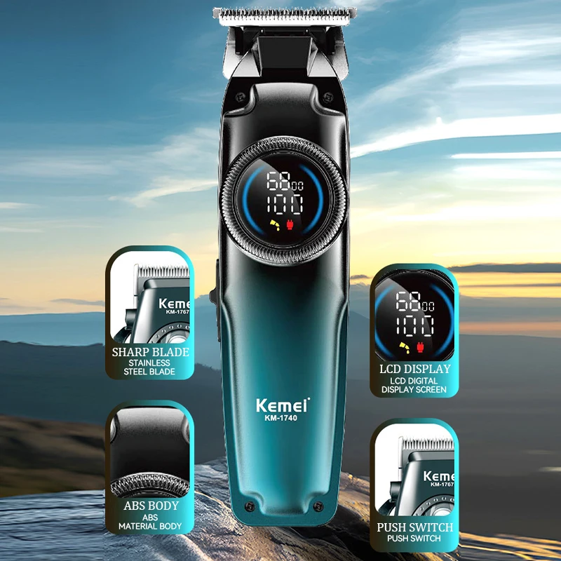 Kemei  Barber Fade Hair Clippers Professional Cordless Hair Trimmer Rechargeable Haircut Tool Hair Cutting Machine for Men