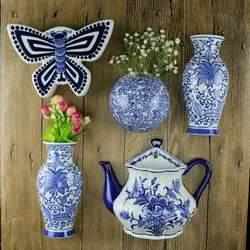 Chinese Jingdezhen Ceramic Vase Hand drawn Flower Bird Teapot Hanging Bottle Wall Hanging Half Bottle Decorative Pendant Vase
