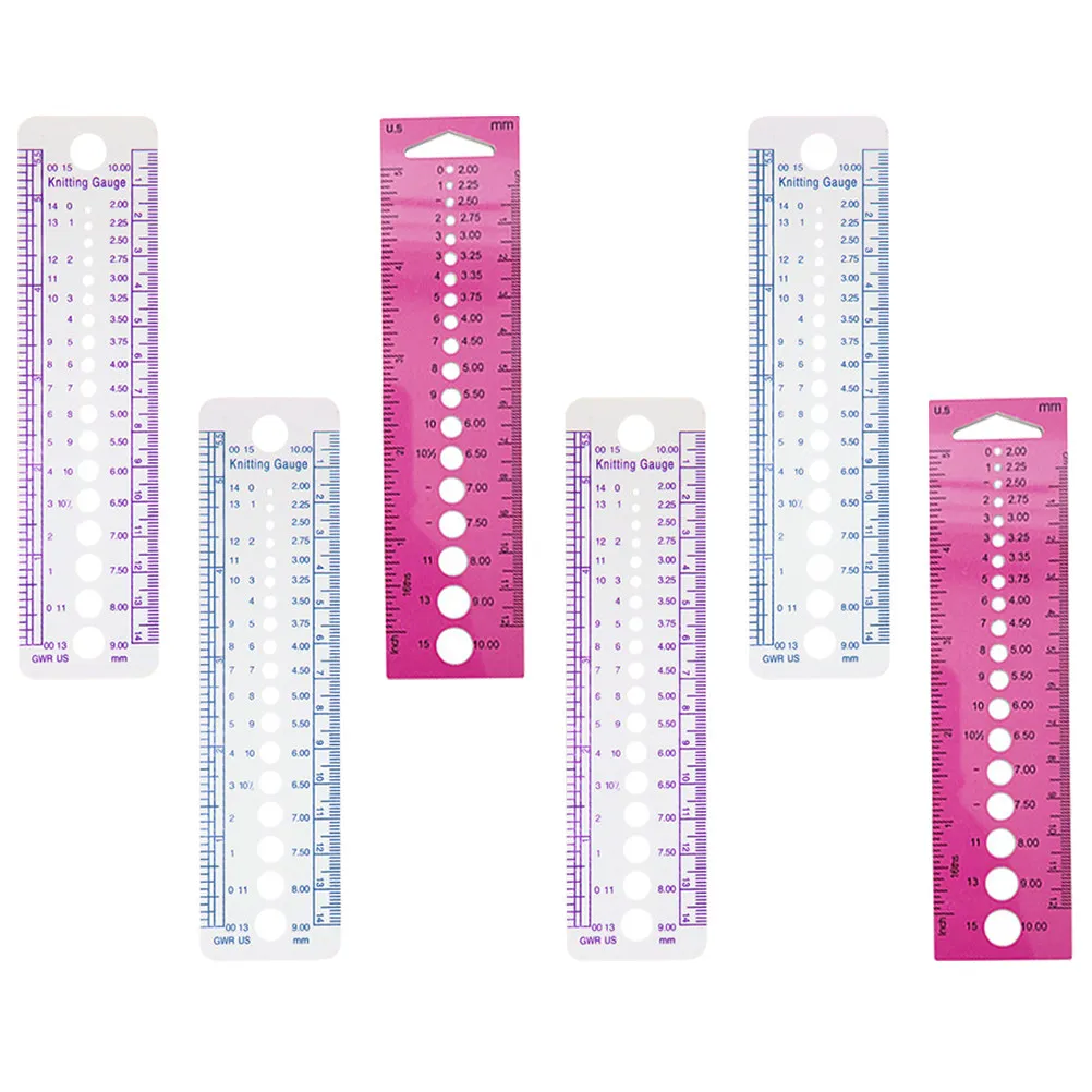 

Набор из 6 профессиональных измерительных линеек для вязания, инструмент для измерения размера игл для вязания крючком, вышивки и рукоделия, портативный, износостойкий пластик
