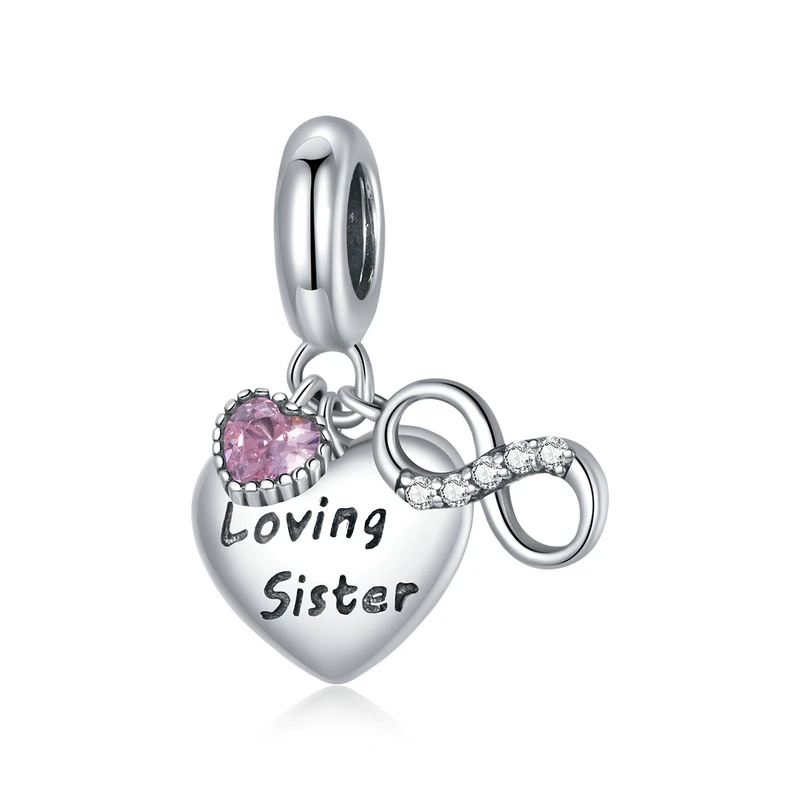 Wostu Sterling Silber rosa herzförmige Flügel Anhänger magische Farbverlauf lila Charme passen Original Armband DIY Schmuck Geschenke
