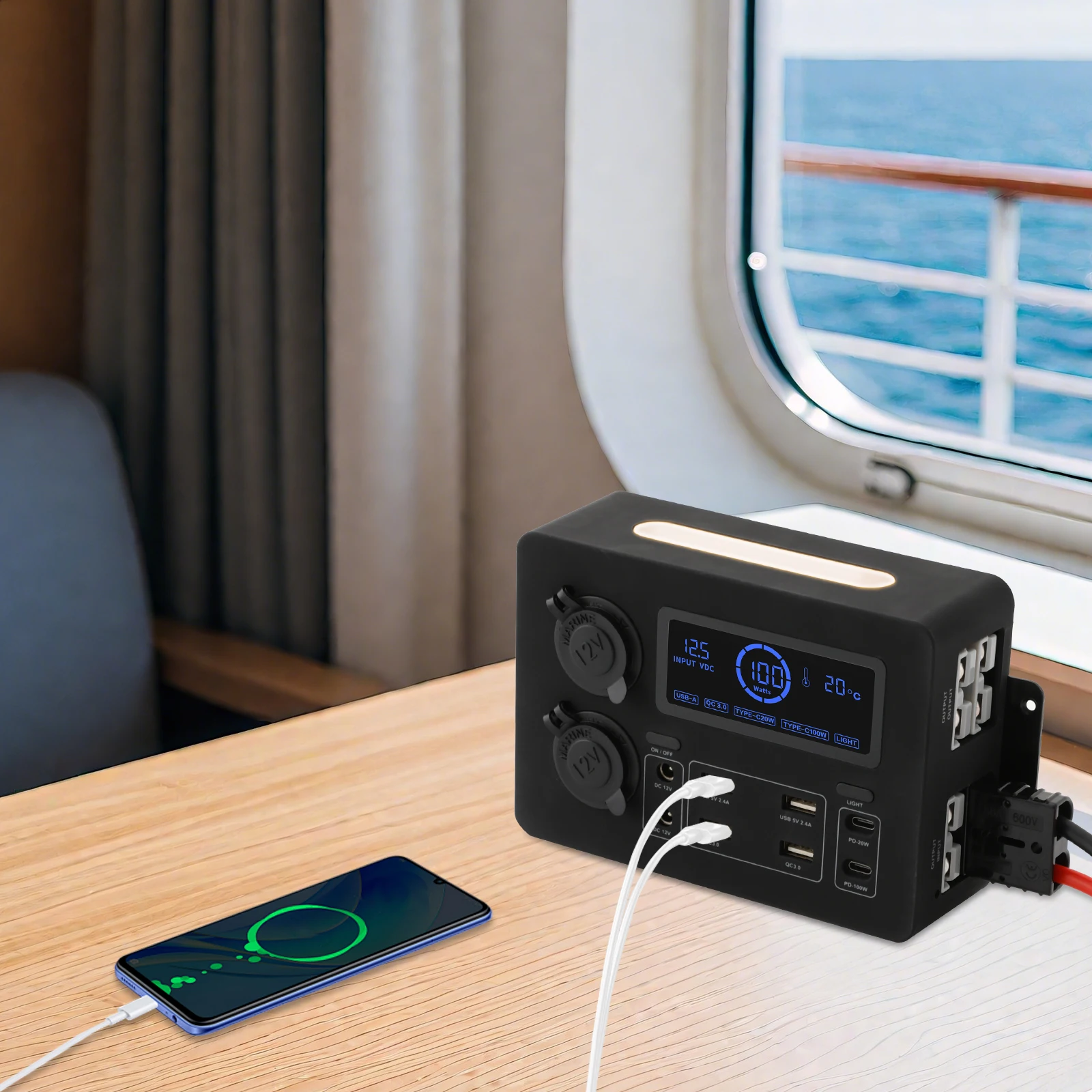 

Multifunctional Power Box with USB DC12V PD Outlets RV Mini Power Distribution Box Power Box for RVs SUVs Yachts