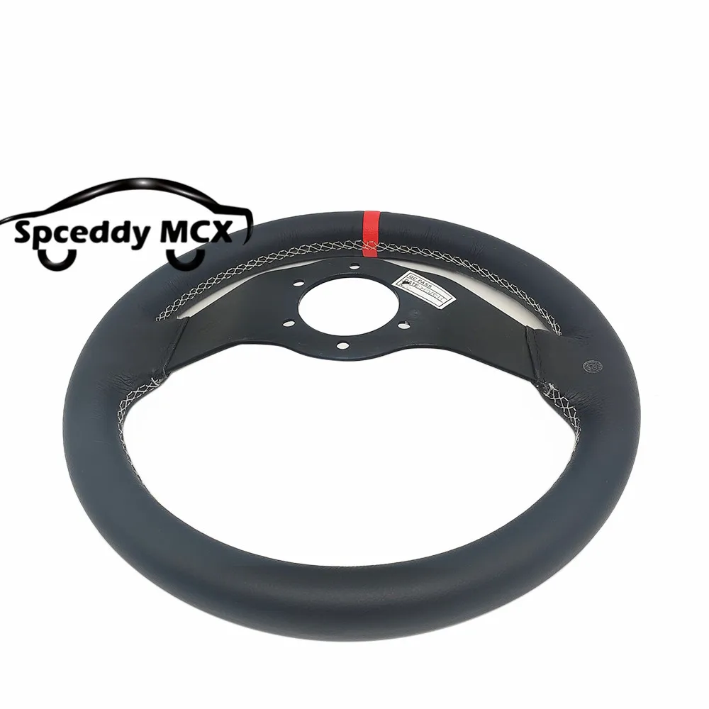 Spceddy MCX Steering Wheel 13inch 320mm 330mm Racing Rally Drift Sport Car Real Leather Steering Wheel Yellow/Red Stripe