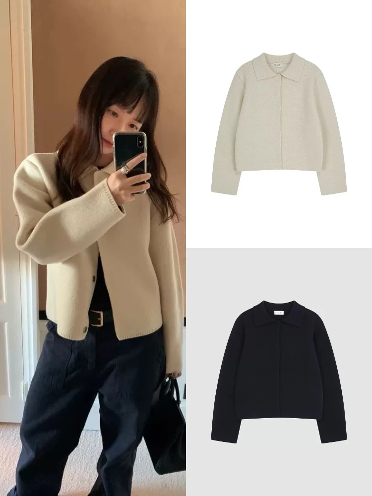 

Loose Knitted Open Cardigan Dongda Gate Flip Collar k Button Texture Simple Quali Commute Sle Women's Long Sve Top