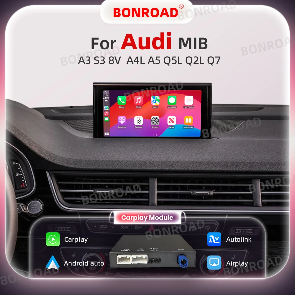 Adapter BONROAD Wireless CarPlay Android Auto do Audi A3 S3 8V A4L A5 Q5L Q2L Q7 MIB Mirror Link AirPlay Bluetooth Nawigacja GPS