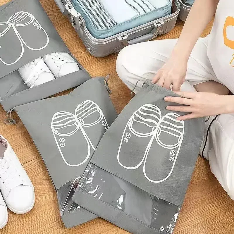 1 Pc Non-woven Shoes Bag Waterproof Dustproof Travel Bag Portable Tote Drawstring Bag For Shoes Storage Shoes Organizer New image 4