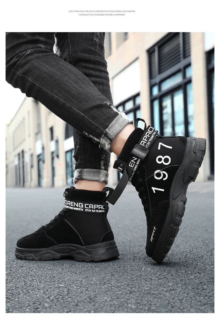 Herren Einfarbige High-Top Modische Vielseitige Outdoor-Wanderschuhe, Bequeme Rutschfeste Freizeitsportstiefel – Detail 11